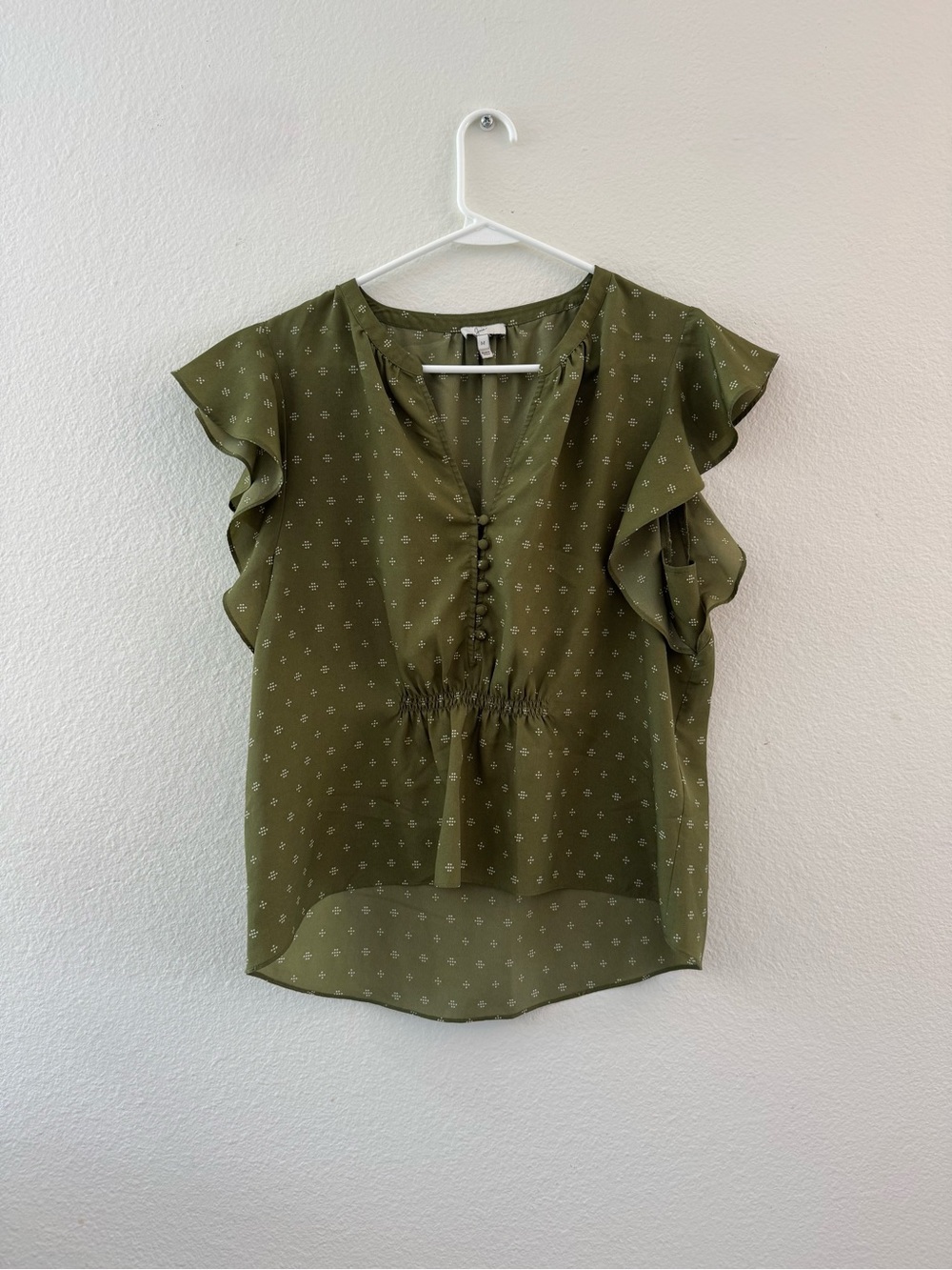 Joie Olive Green Flutter Sleeve Silk Blend Blouse Size M